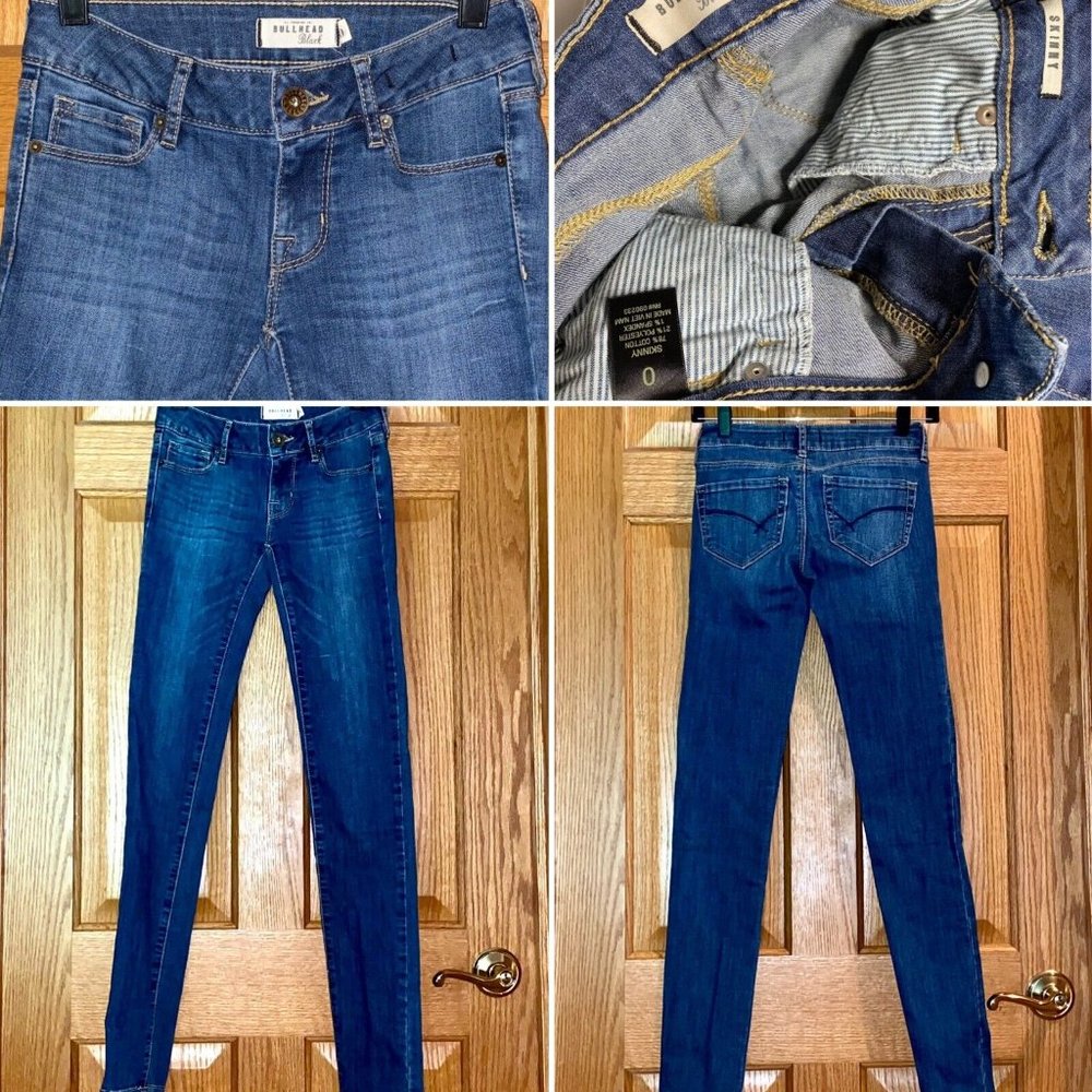 Bullhead Black BLUE JEANS Demin, Skinny, Size 0, 24 waist, Girl Jr, Small Woman,